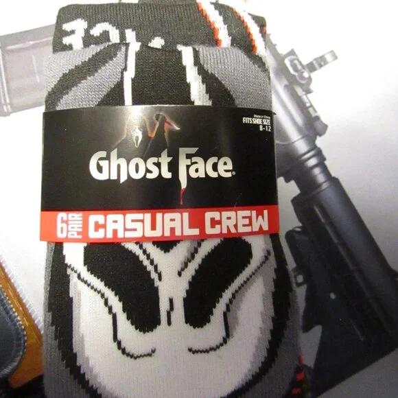 Socks | Shoe Size 8-12 | 6-Pair | Casual Crew | Ghost Faces | Uni-Sex - Picture 5 of 5